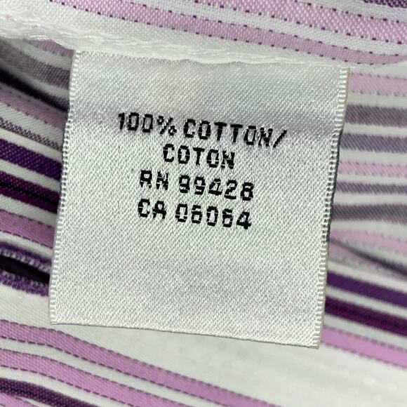 BUGATCHI UOMO Size XXL Purple White Stripe Cotton Long Sleeve Shirt - Picture 8 of 8